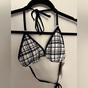 Navy and White Plaid Bikini Top